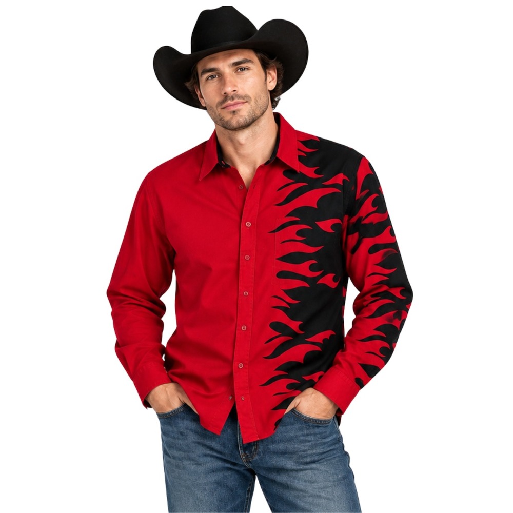 Brooks & Dunn Panhandle Slim Flame Western Button Down Shirt Mens XS Red Black